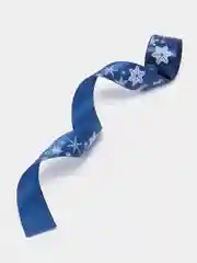 Синий лента атласная "Снежинки", 25 мм