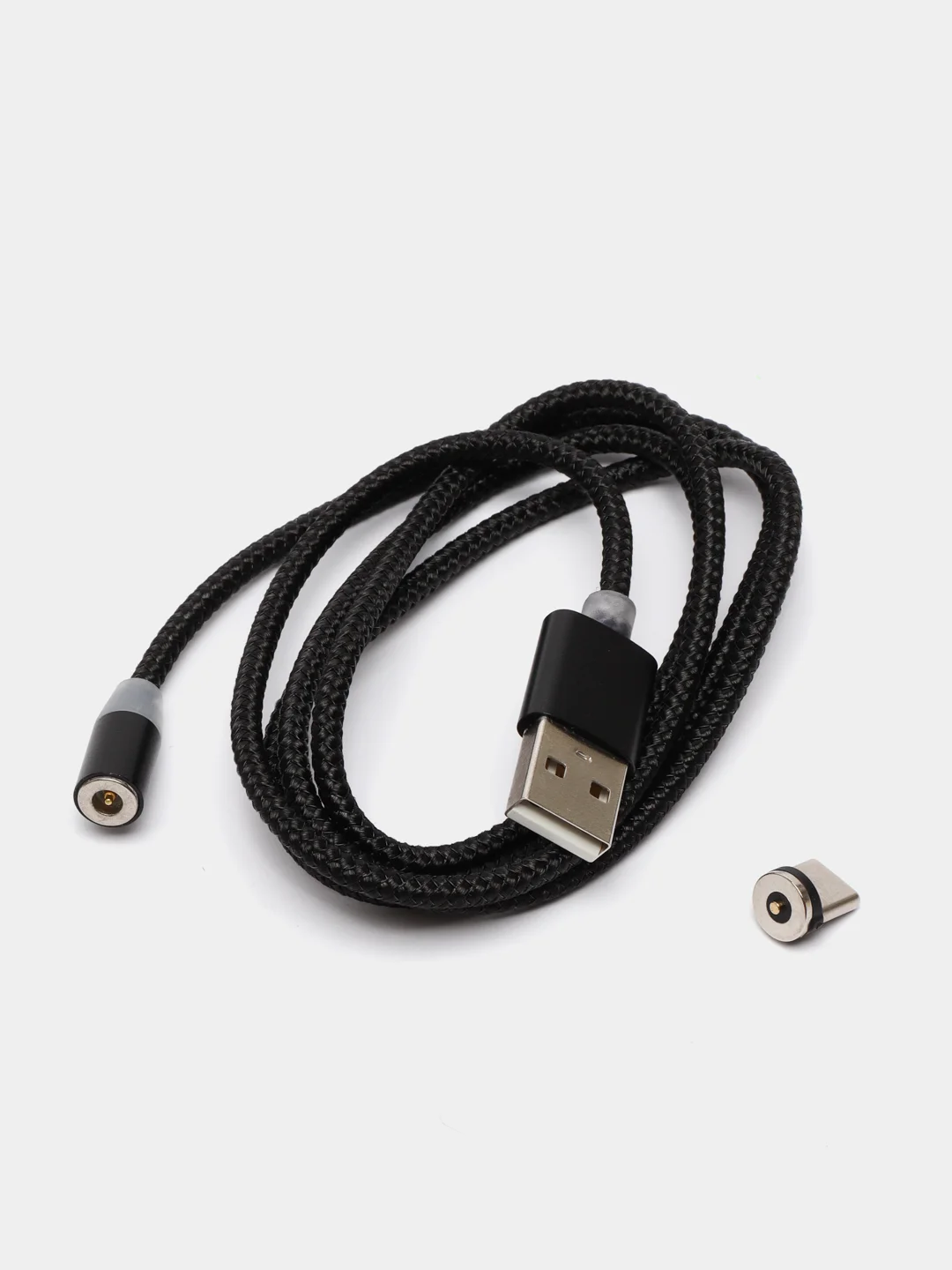 Черный магнитный кабель зарядка 360 градусов MicroUSB, Type C, Lighting 1A