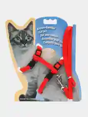 Красный шлейка для кошек регулируемая с поводком