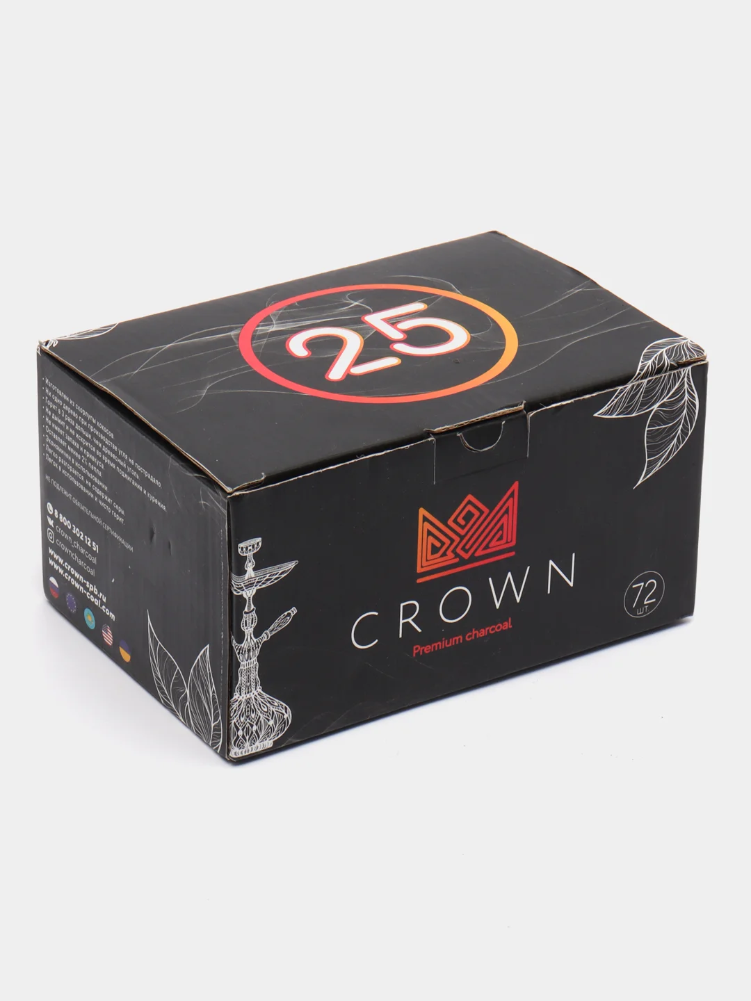 Кокосовый уголь для кальяна CROWN, 25 мм, 72 штуки