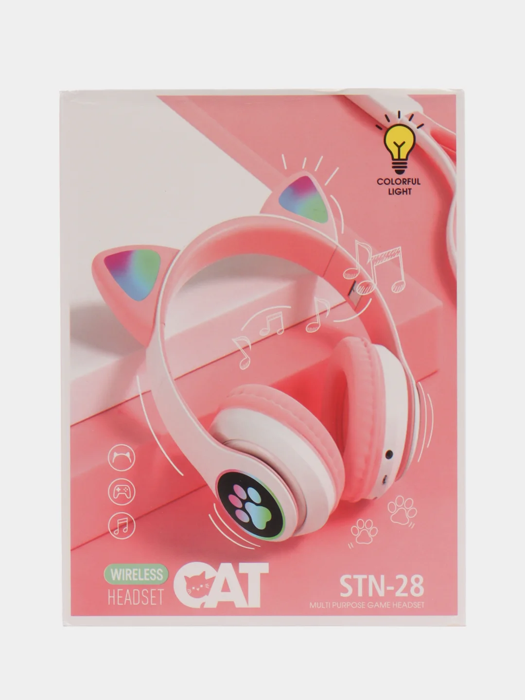 Розовый беспроводные светящиеся Bluetooth-наушники с ушками CAT