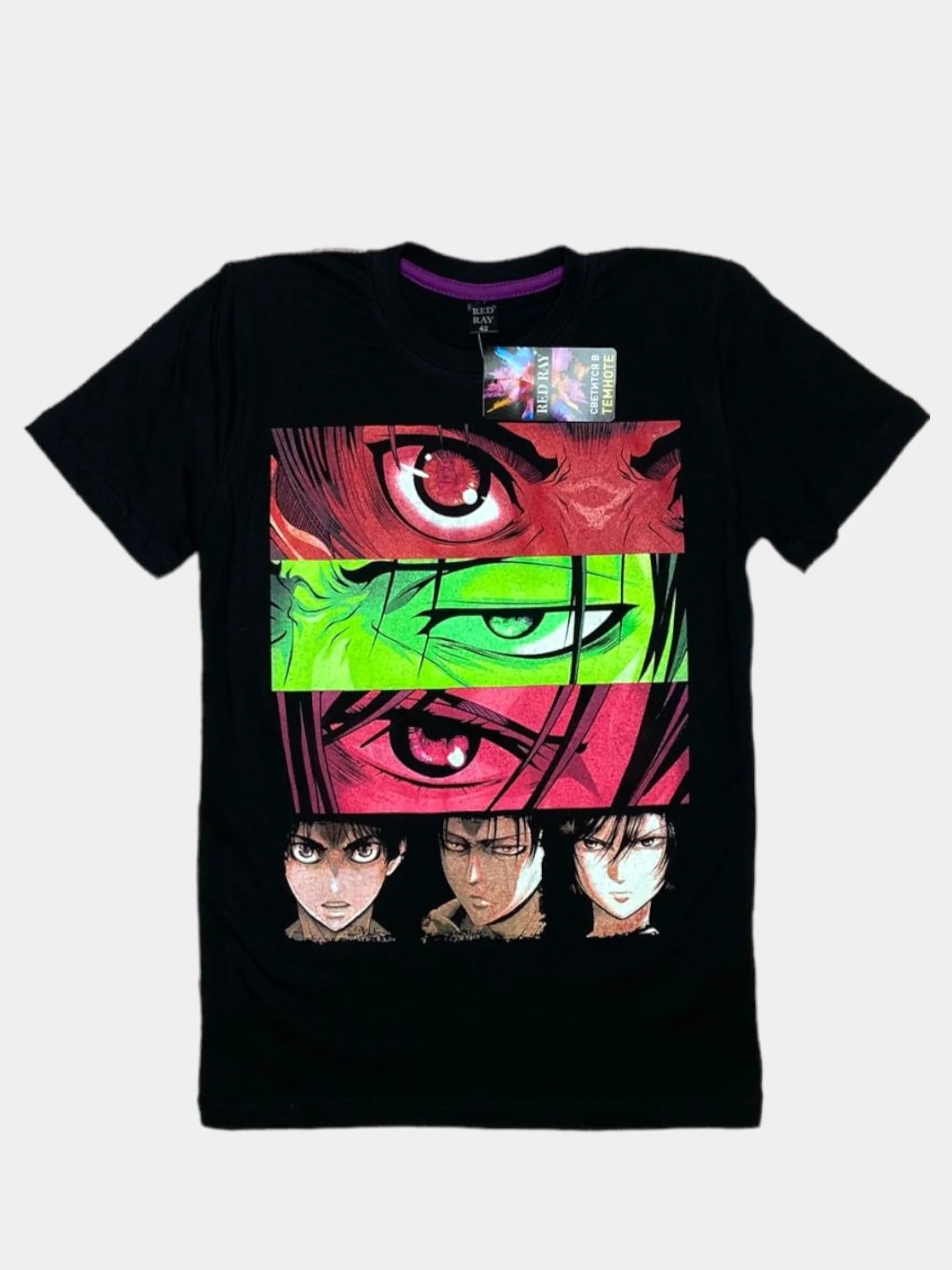 Черный футболка мужская по аниме "Атака титанов", Evangelion, Hunter, светящаяся