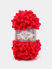 Красный пряжа Alize Puffy Fine, петельки маленькие, 100 г, 14 м
