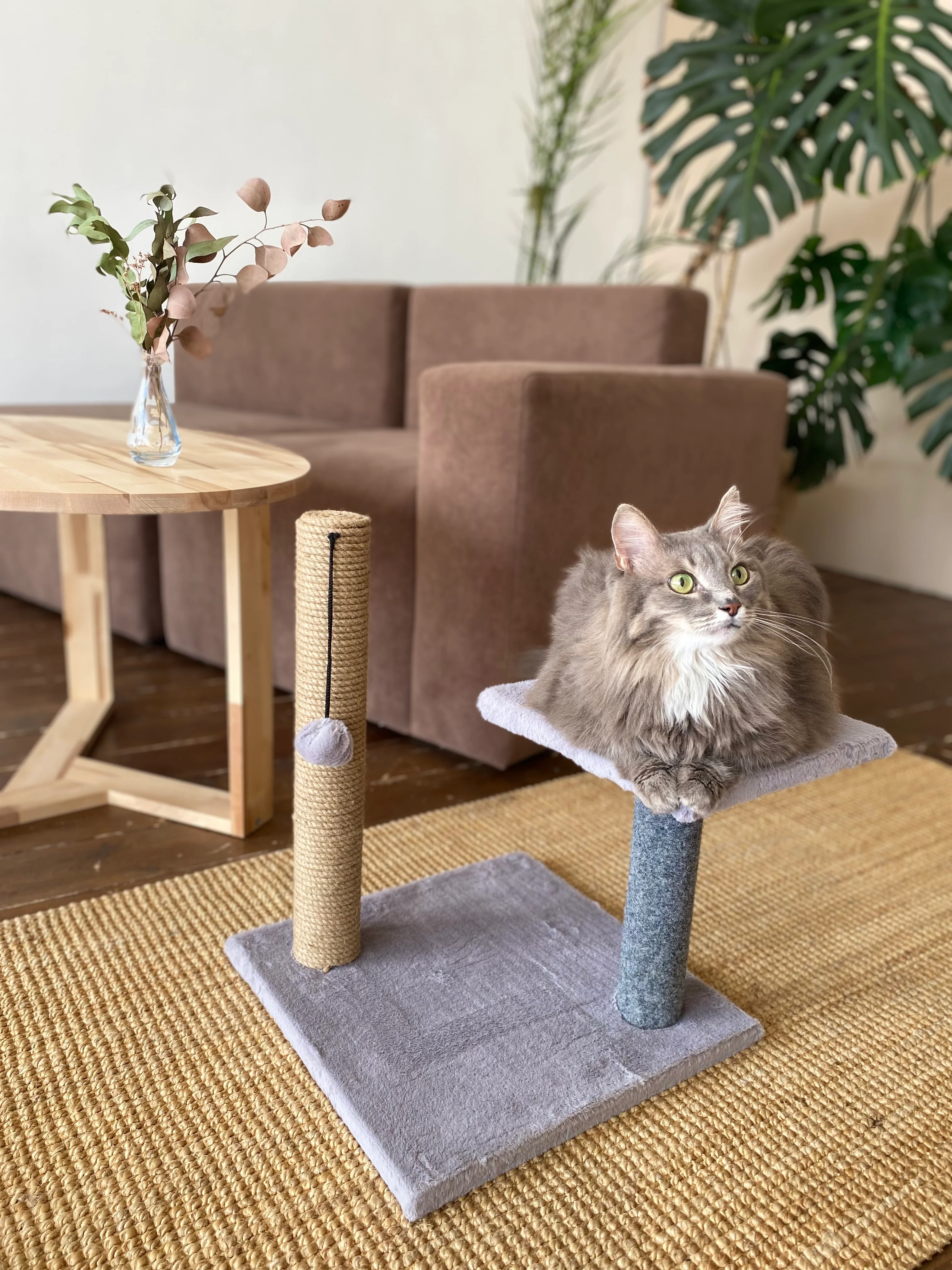 Бежевый меланж игровой комплекс для кошек с лежанкой и игрушкой, 40 х 40 х 50 см