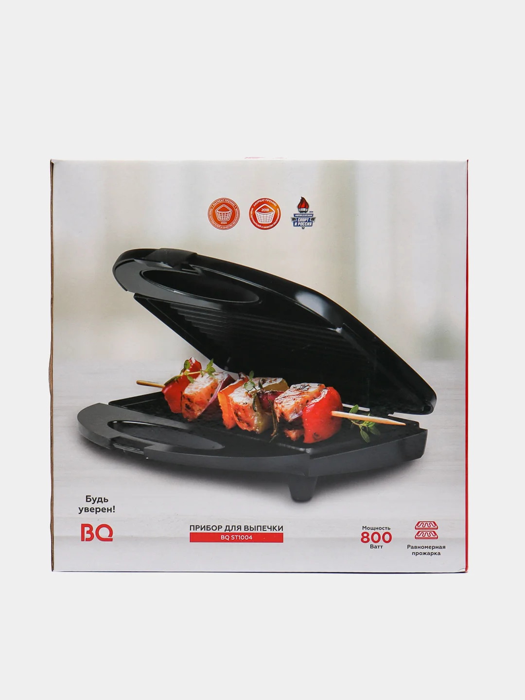 Черный электрогриль BQ ST1004, антипригарное покрытие, 800 Вт
