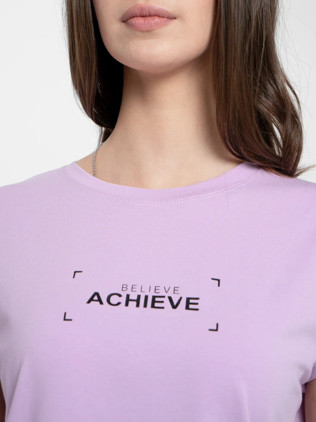 Сиреневый футболка женская "Believe achieve", оверсайз
