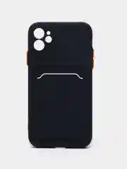 Синий меланж чехол с карманом для карт iPhone 7 8 Plus X XS Max XR 11  12  13 Pro 14 айфон про макс