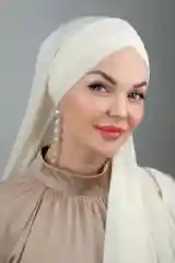 Молочный платок мусульманский /Хиджаб/Платок шифоновый /Платок на никах/Готовый платок/Тюрбан/ADEMI