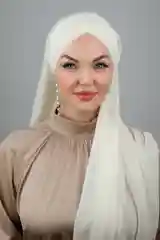 Молочный платок мусульманский /Хиджаб/Платок шифоновый /Платок на никах/Готовый платок/Тюрбан/ADEMI