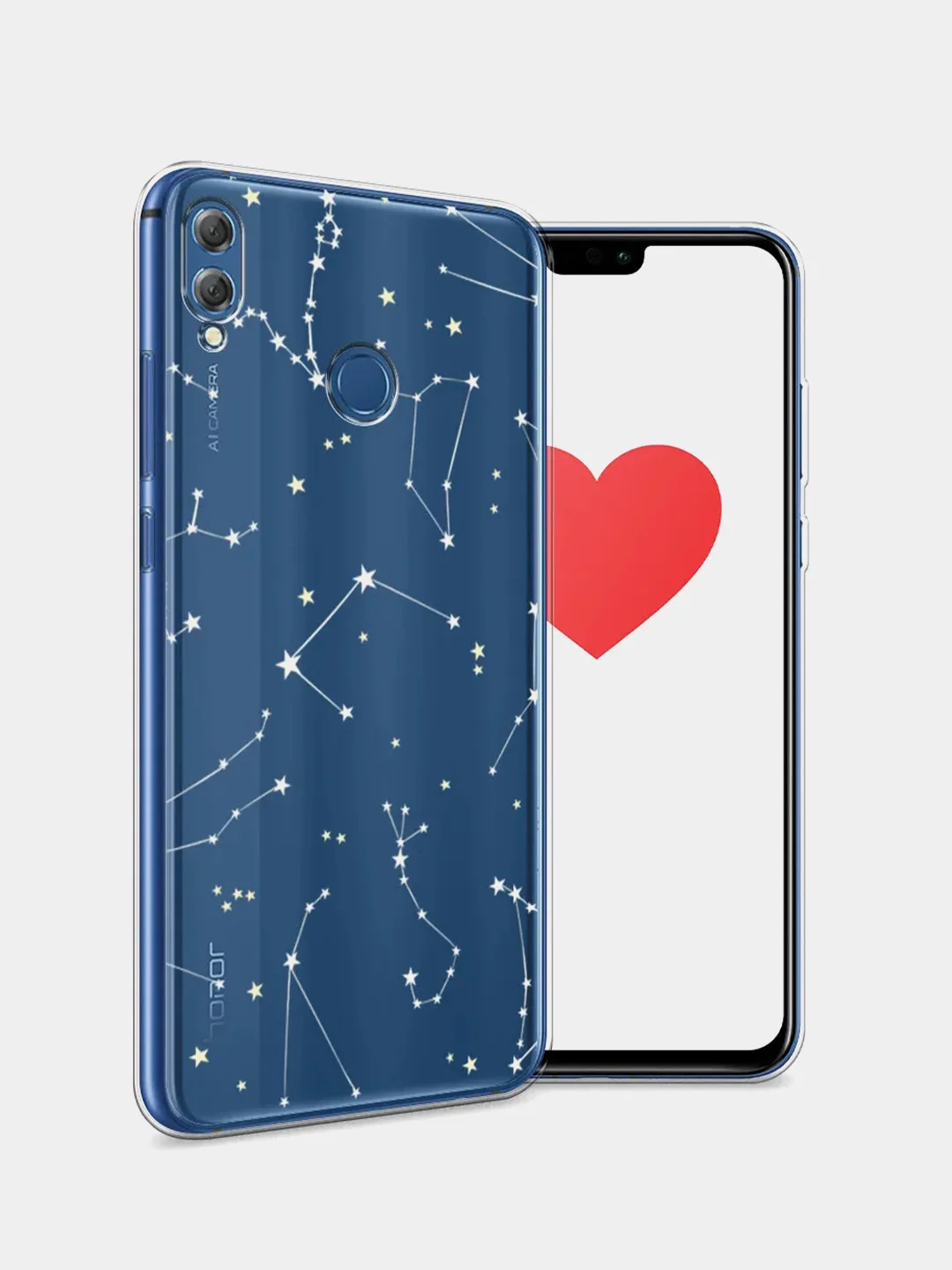 Прозрачный силиконовый чехол на Honor 8X / Хонор 8Х прозрачный, с рисунком, защита камеры