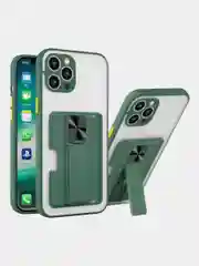Зеленый чехол с карманом для карт на iPhone 7, 8, XR, 11, 12, 13, Pro, Max, SE, магнит, подставка