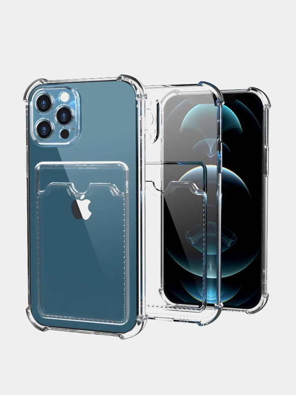 Чехол для iPhone 11 / 12 / 13 / 14Pro Max / mini, с защитой камеры и карманом для карт