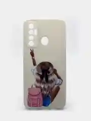 Бежевый чехол силиконовый с принтом для TECNO Camon 17 (с отпечатком сзади)