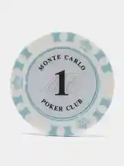 Белый фишки для покера Monte Carlo 14 грамм, номинал 1, 5, 10, 25, 50, 100, 500, 1000 по 25 штук