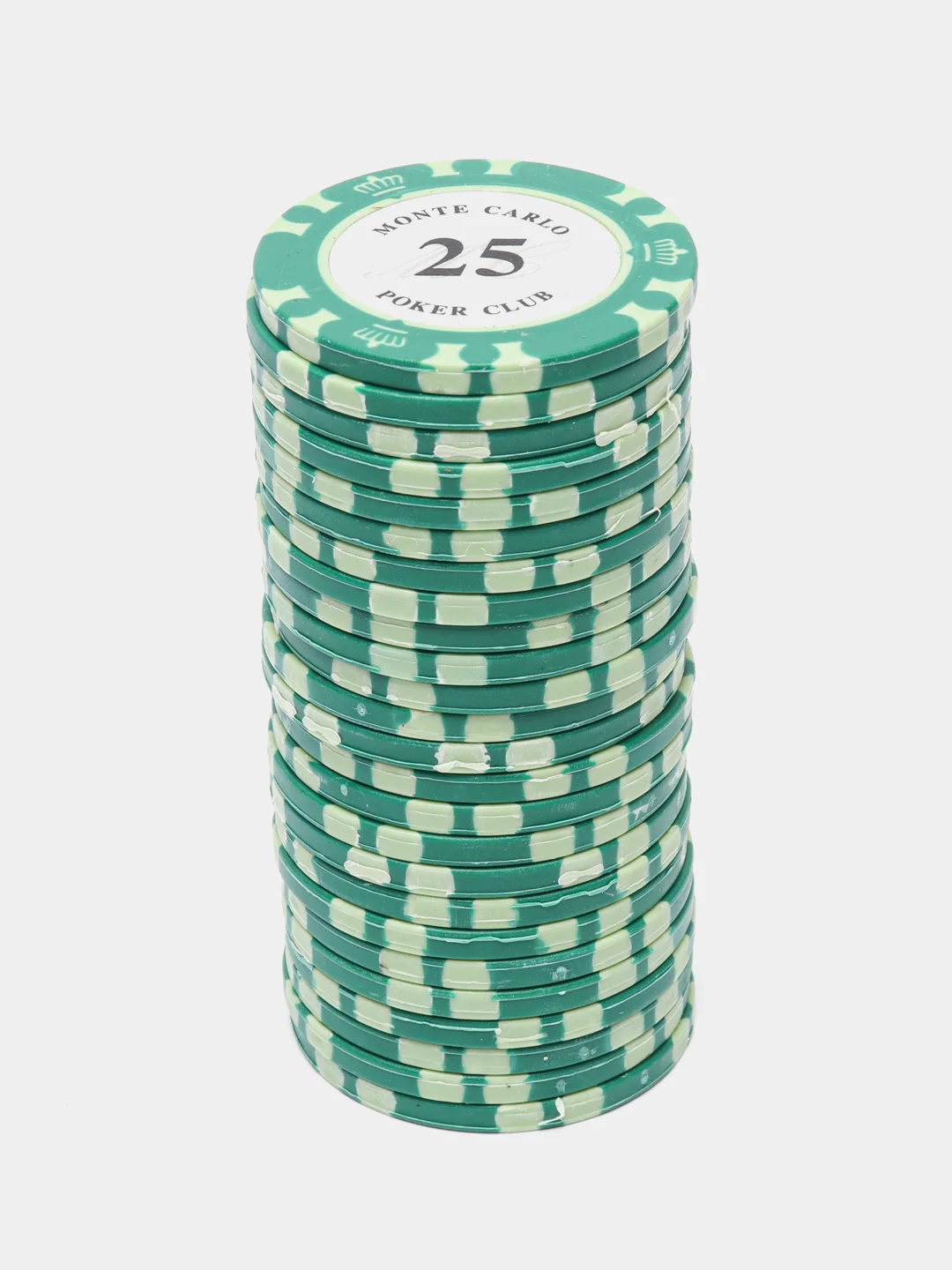 Зеленый фишки для покера Monte Carlo 14 грамм, номинал 1, 5, 10, 25, 50, 100, 500, 1000 по 25 штук