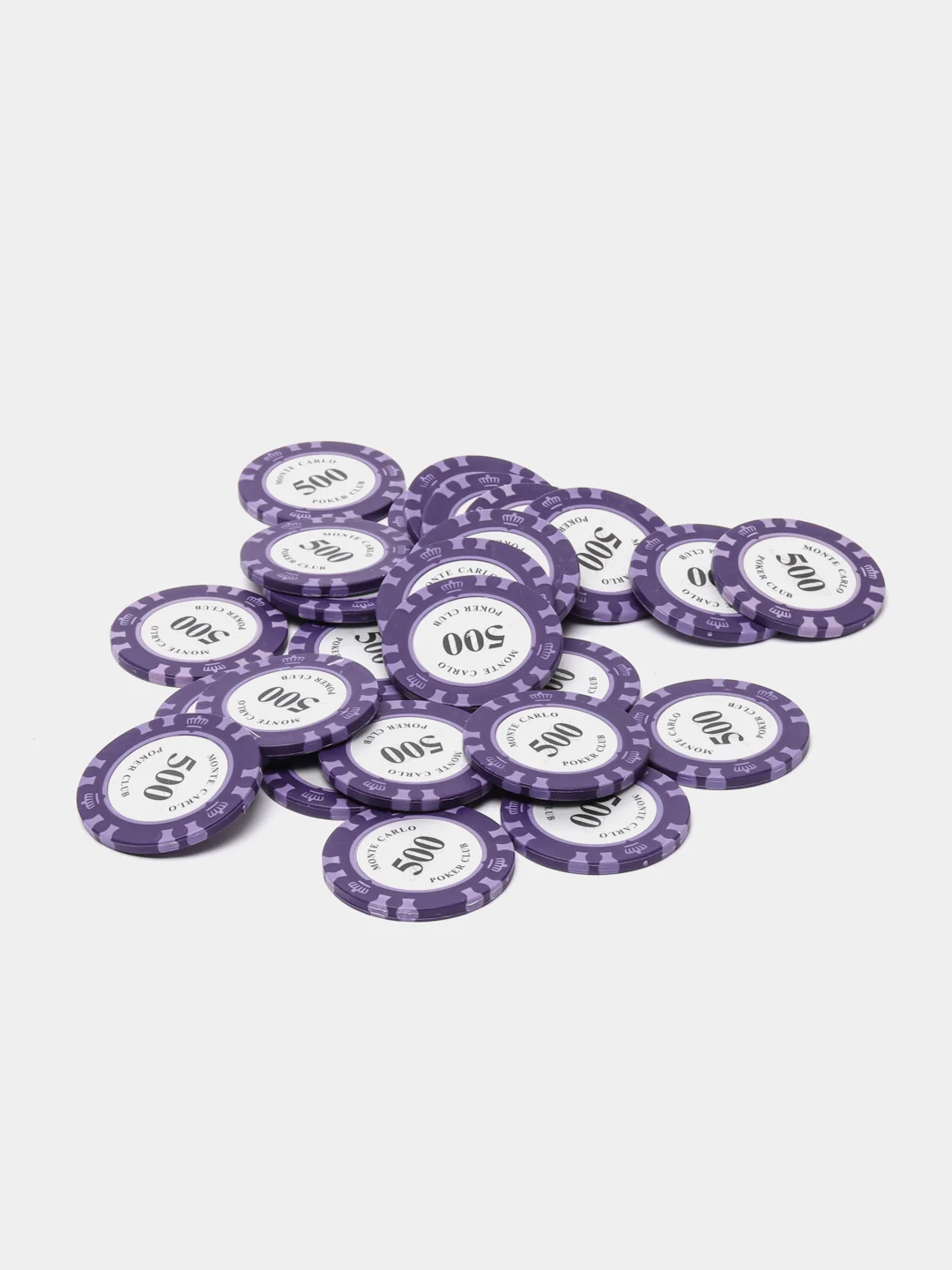 Фиолетовый фишки для покера Monte Carlo 14 грамм, номинал 1, 5, 10, 25, 50, 100, 500, 1000 по 25 штук