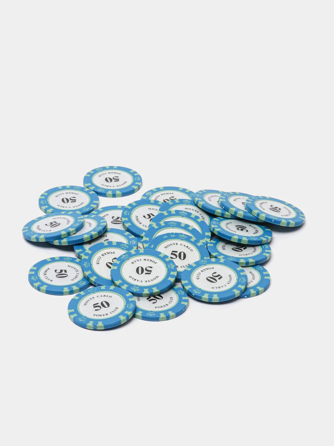 Синий фишки для покера Monte Carlo 14 грамм, номинал 1, 5, 10, 25, 50, 100, 500, 1000 по 25 штук