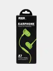 Салатовый наушники проводные MRM A4, MRM A7, внутриканальные, с микрофоном, 130 см
