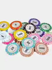 Белый фишки для покера Monte Carlo 14 грамм, номинал 1, 5, 10, 25, 50, 100, 500, 1000 по 25 штук