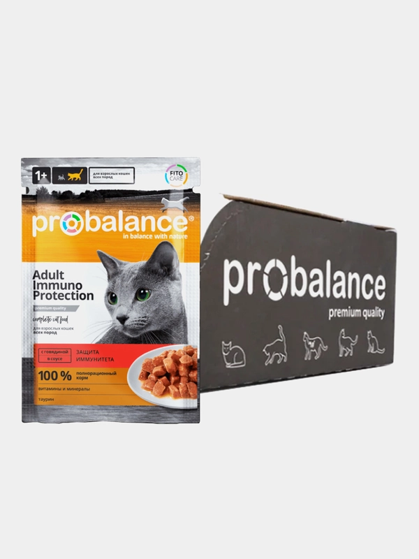 Корм влажный для кошек ProBalance "Immuno Protection", с говядиной в соусе, 25 х 85 г
