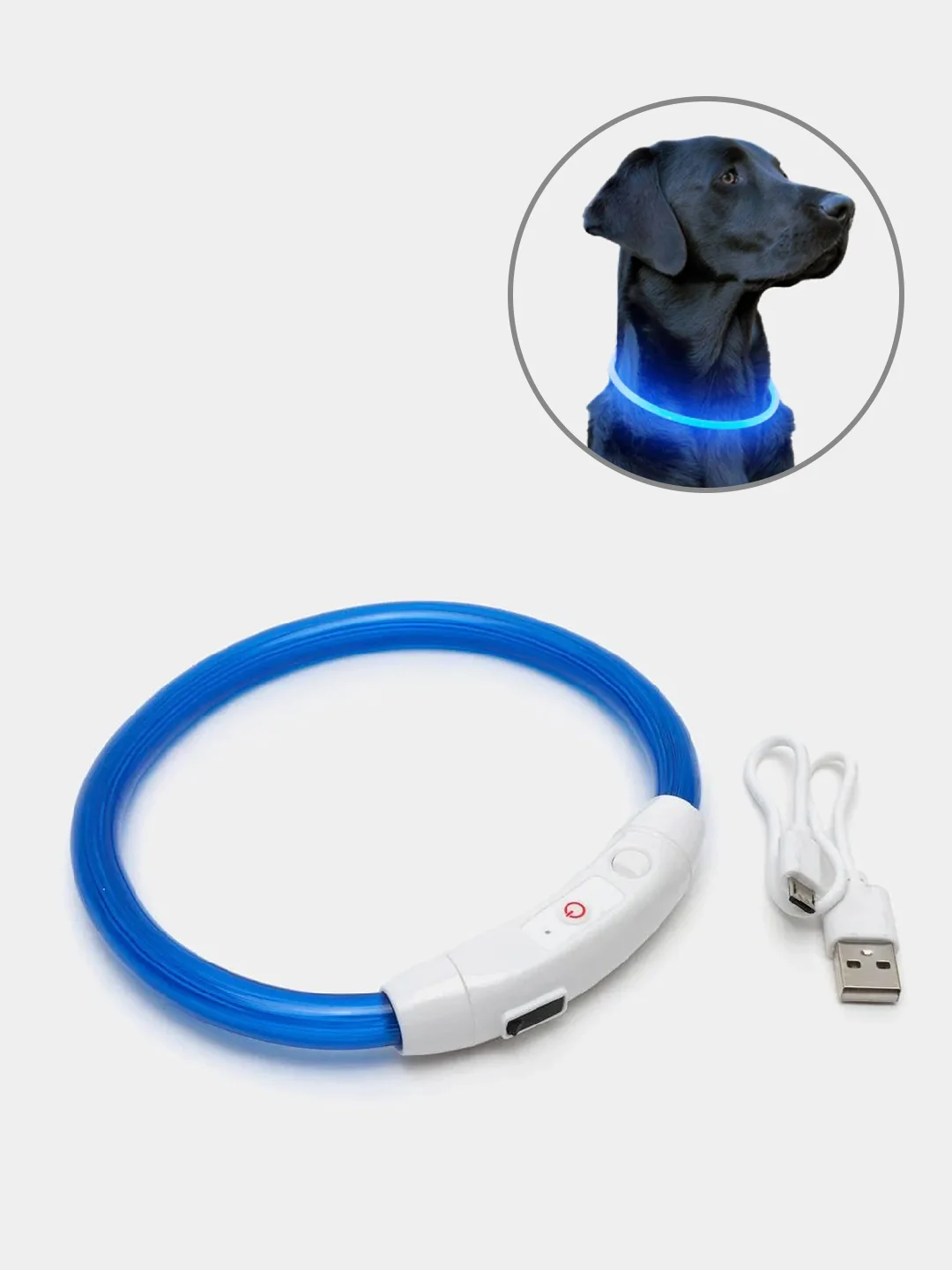 Синий светящийся LED ошейник силиконовый для собак на USB зарядке