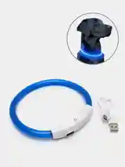 Синий светящийся LED ошейник силиконовый для собак на USB зарядке