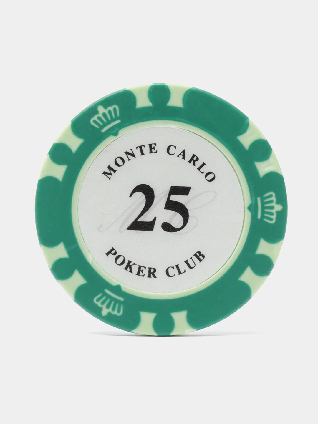 Зеленый фишки для покера Monte Carlo 14 грамм, номинал 1, 5, 10, 25, 50, 100, 500, 1000 по 25 штук