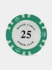 Зеленый фишки для покера Monte Carlo 14 грамм, номинал 1, 5, 10, 25, 50, 100, 500, 1000 по 25 штук