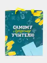 Зеленый подарочный ламинированный пакет "Учителю, преподавателю или воспитателю года"