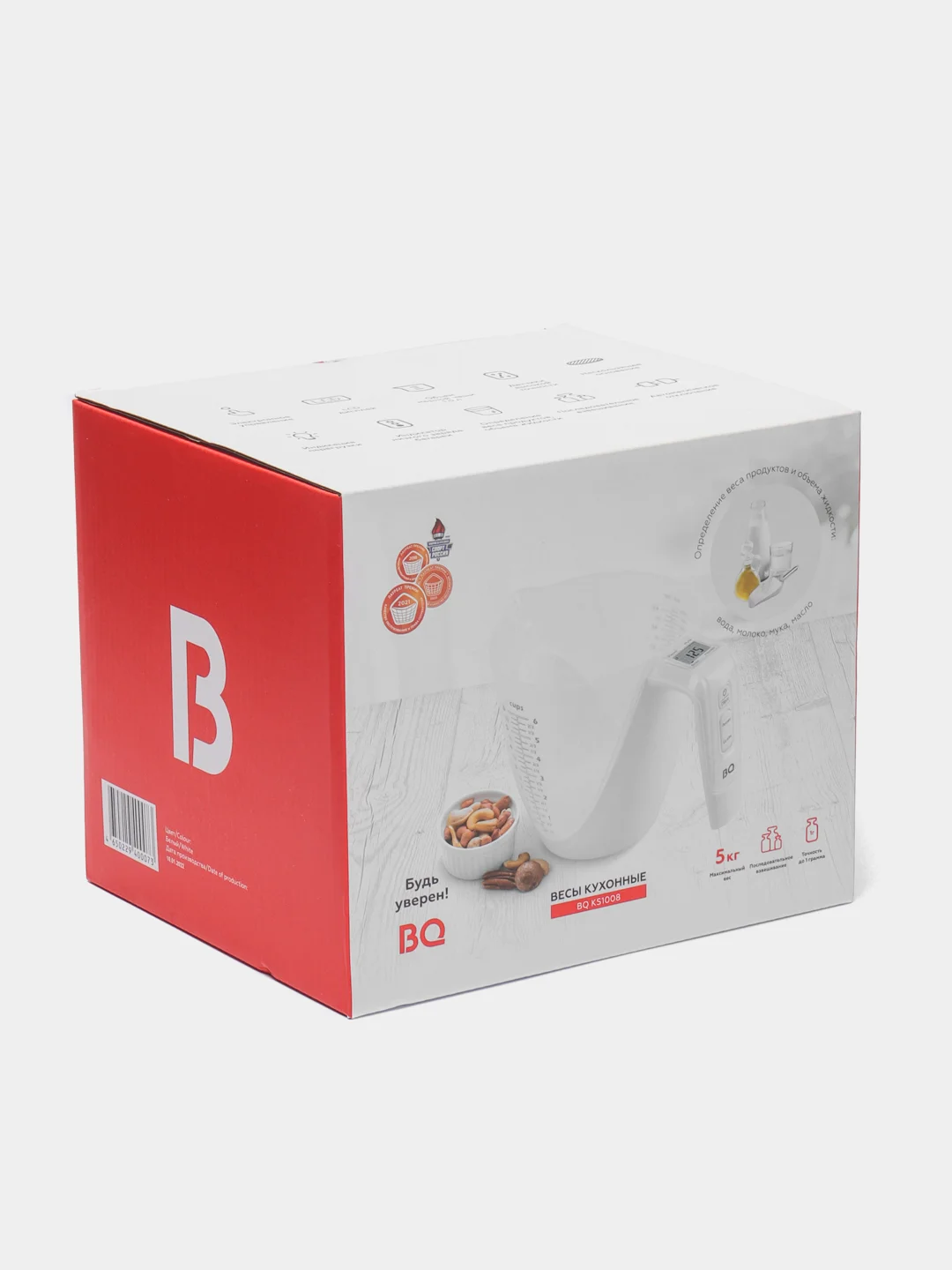 Белый электронные кухонные весы BQ KS1008, мерная чаша 1.5 л, LCD дисплей