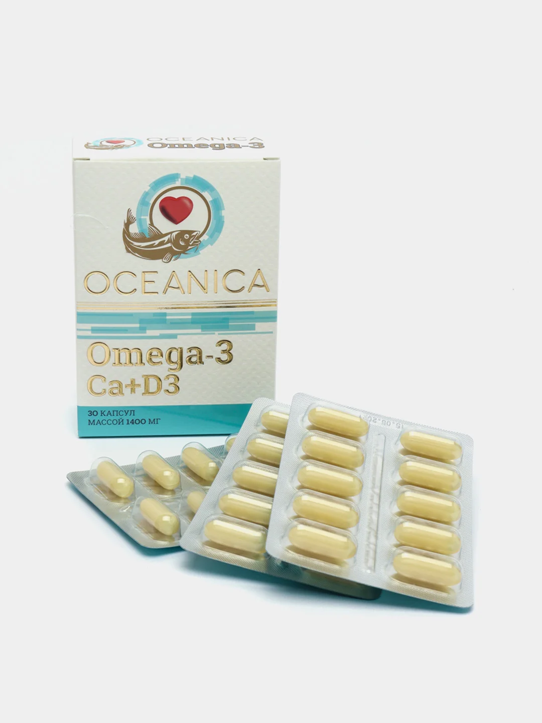 БАД к пище Oceanica Омега 3, Кальций + Д3, 30 капсул по 1400 мг
