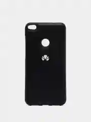 Черный силиконовый чехол на Huawei P8 Lite, с кожаной вставкой