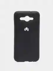 Черный силиконовый чехол с кожаной вставкой на Huawei Y3 2017