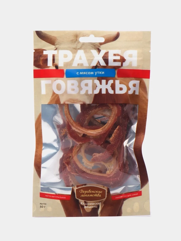 Лакомство для собак Деревенские лакомства "Трахея говяжья" с мясом утки, 50 г