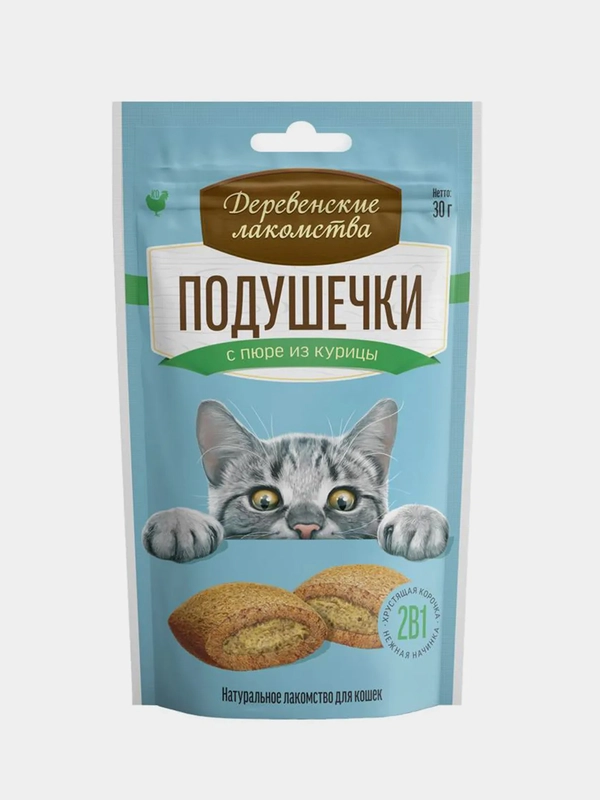 Лакомство для кошек Деревенские лакомства "Подушечки" с пюре из курицы, 30 г