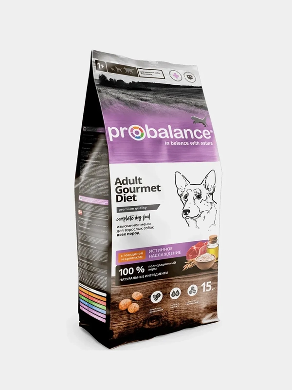 Корм сухой ProBalance "Gourmet Diet Adult" для взрослых собак, говядина и кролик, 15 кг