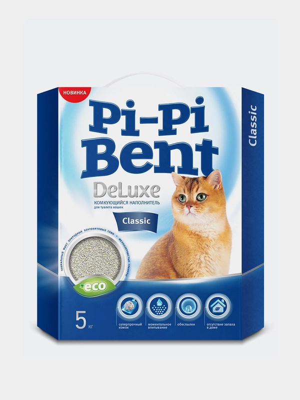 Наполнитель комкующийся Pi-Pi Bent DeLuxe "Классический" для кошачьего туалета, 5 кг