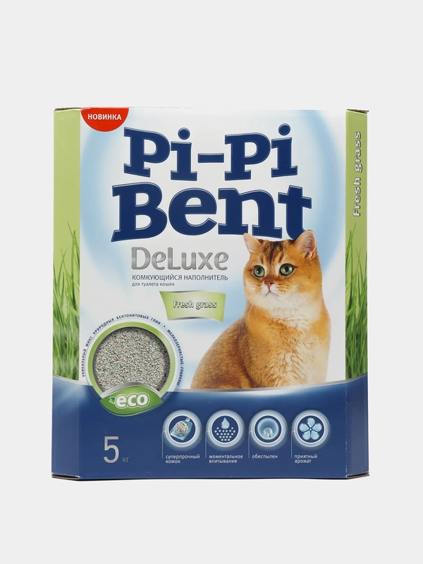 Наполнитель комкующийся Pi-Pi Bent DeLuxe "Свежая трава" для кошачьего туалета, 5 кг