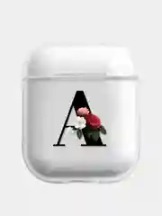 Алый чехол для наушников Apple AirPods 1, 2, 3, Pro, пластиковый прозрачный с буквой