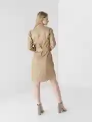 Бежевый платье, из эко кожи, с длинным рукавом