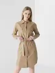 Бежевый платье, из эко кожи, с длинным рукавом