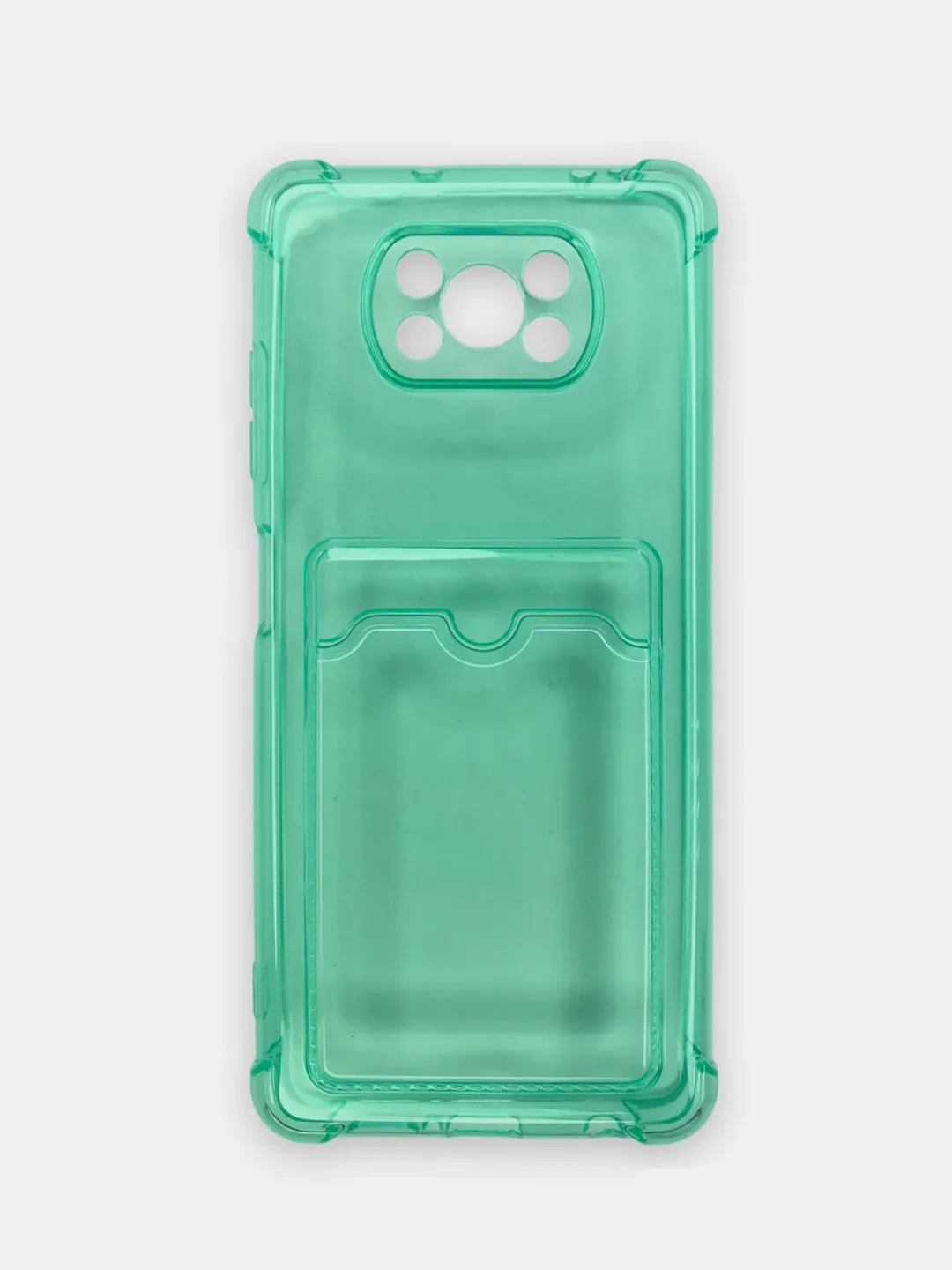 Бирюзовый чехол для Xiaomi Poco X3 NFC / Poco X3 Pro прозрачный противоударный с карманом для карты
