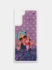 Фиолетовый чехол Samsung Galaxy S21, S21+ / S21 Plus силиконовый, переливающийся, жидкий, с блестками