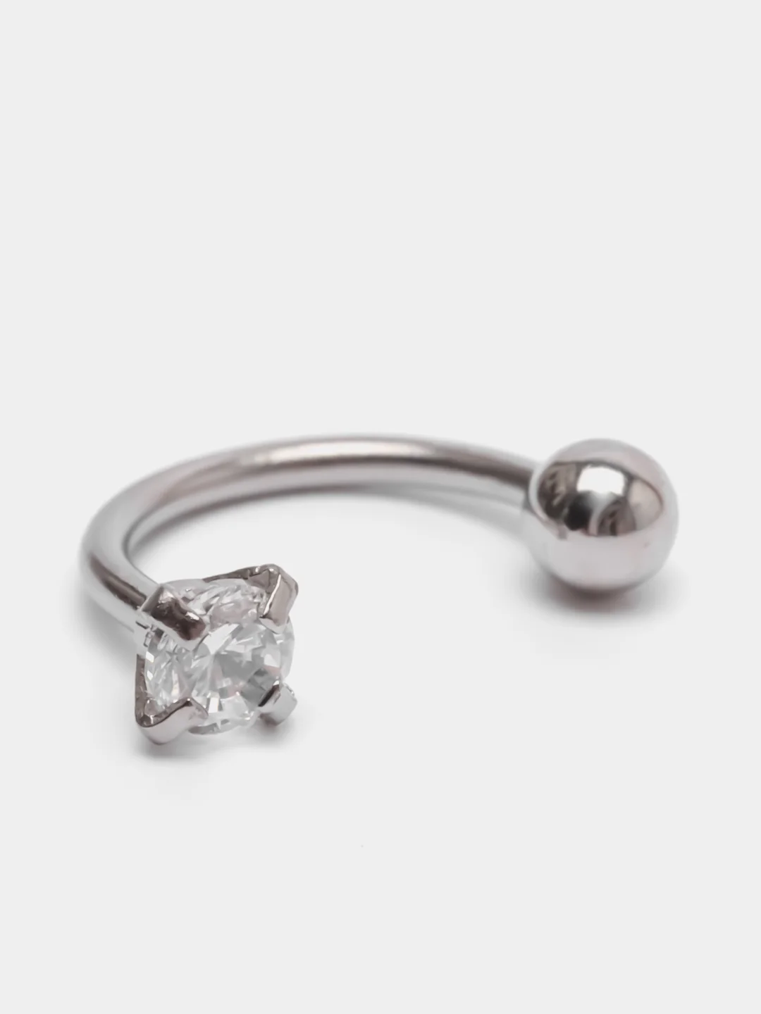 Серебряный пирсинг для уха S-type, с кристаллом, из нержавеющей стали