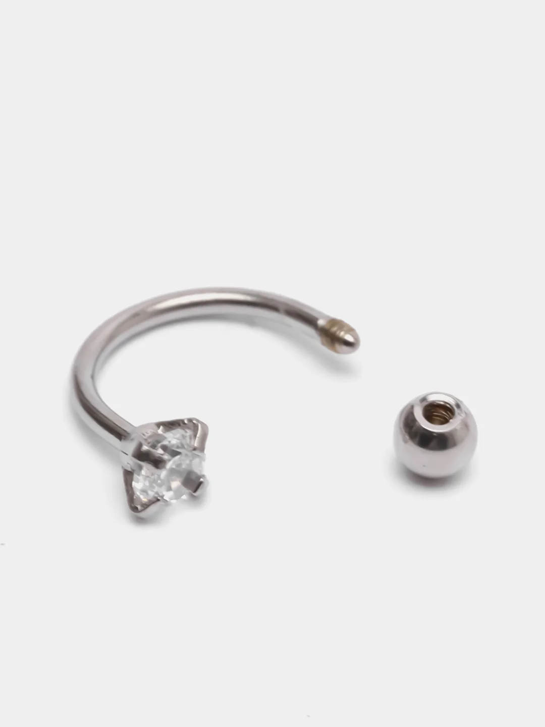 Серебряный пирсинг для уха S-type, с кристаллом, из нержавеющей стали