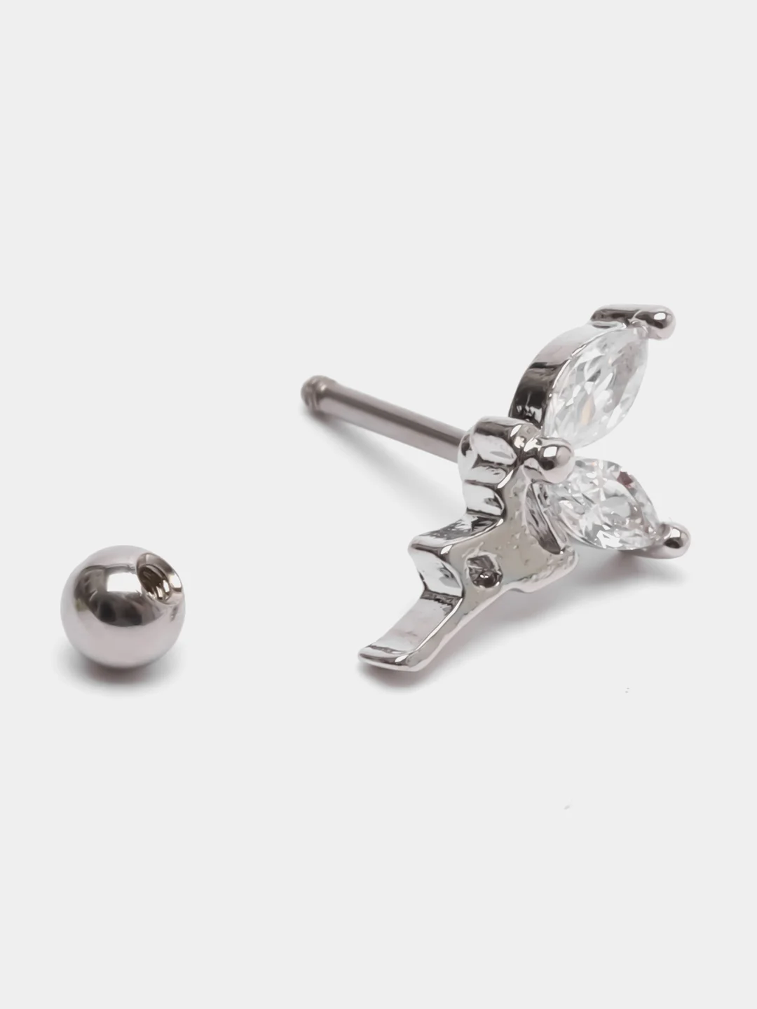 Черный микросерьга ( пирсинг ) "Silver" со стержнем из нержавеющей стали