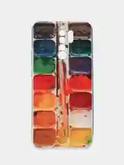 Бордовый силиконовый чехол на Xiaomi Redmi 9 / Сяоми Редми 9 прозрачный, с рисунком, защита камеры