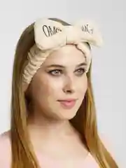 Бежевый повязка на голову OMG косметическая, мягкая с бантом