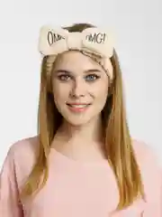 Бежевый повязка на голову OMG косметическая, мягкая с бантом