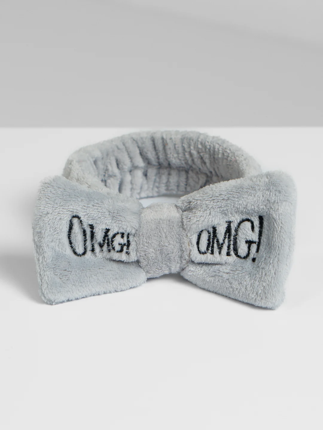 Серый повязка на голову OMG косметическая, мягкая с бантом